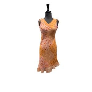 Amy Byer Vintage Floral Patchwork Ruffle Hem Midi Dress Orange Pink Size